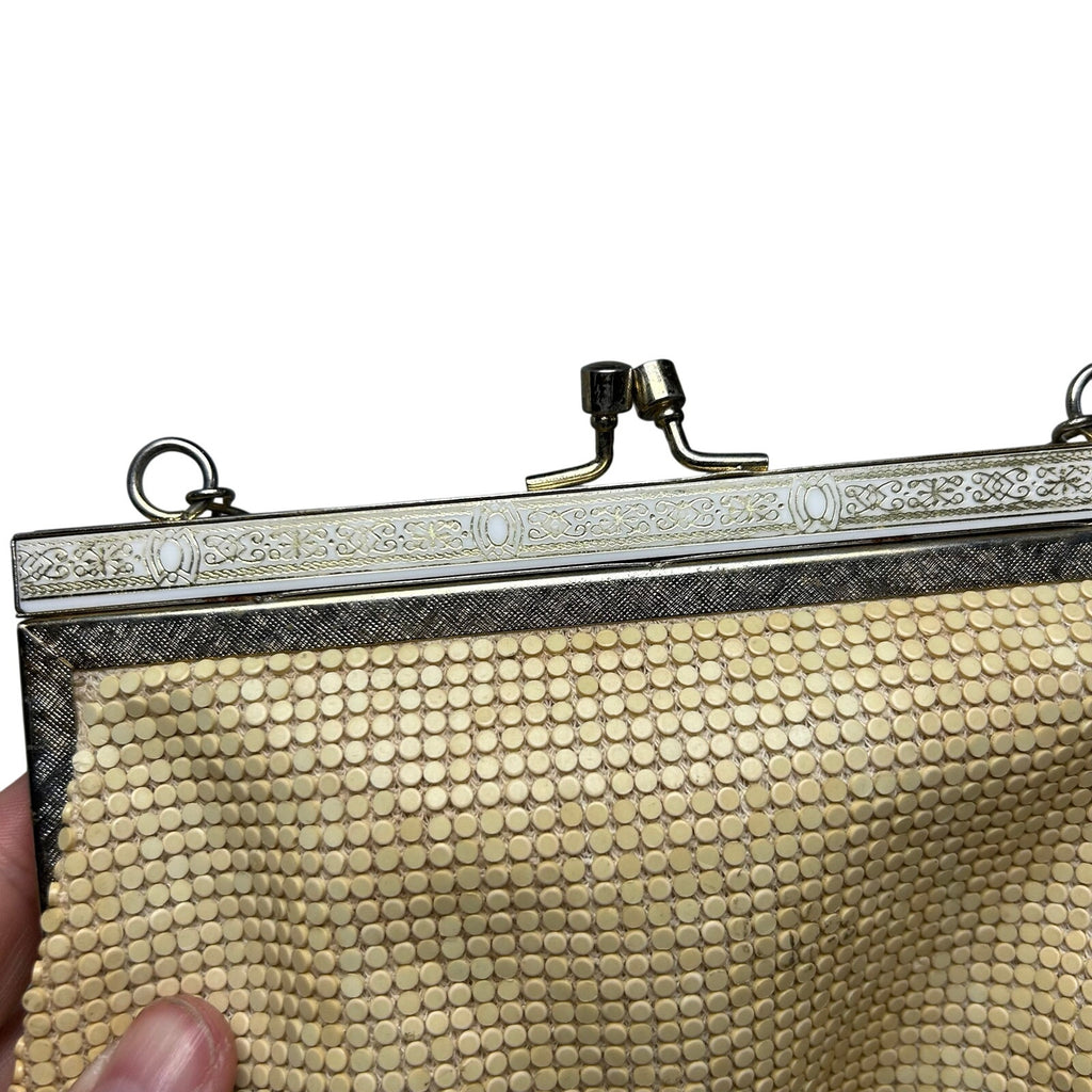 VTG 60s Off White Beaded Evening Bag Ornate Clasp Hong Kong Coquette Glam Retro