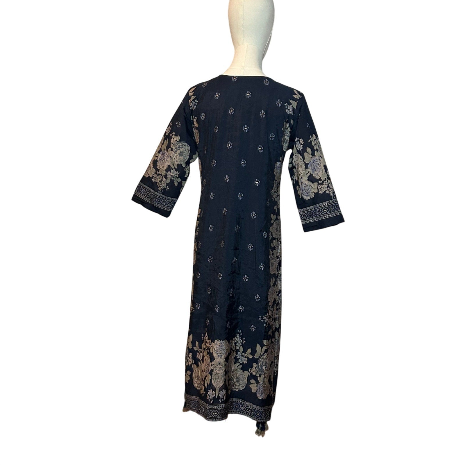 Hoondee Navy Blue Floral Embellished Kurti Tunic Dress