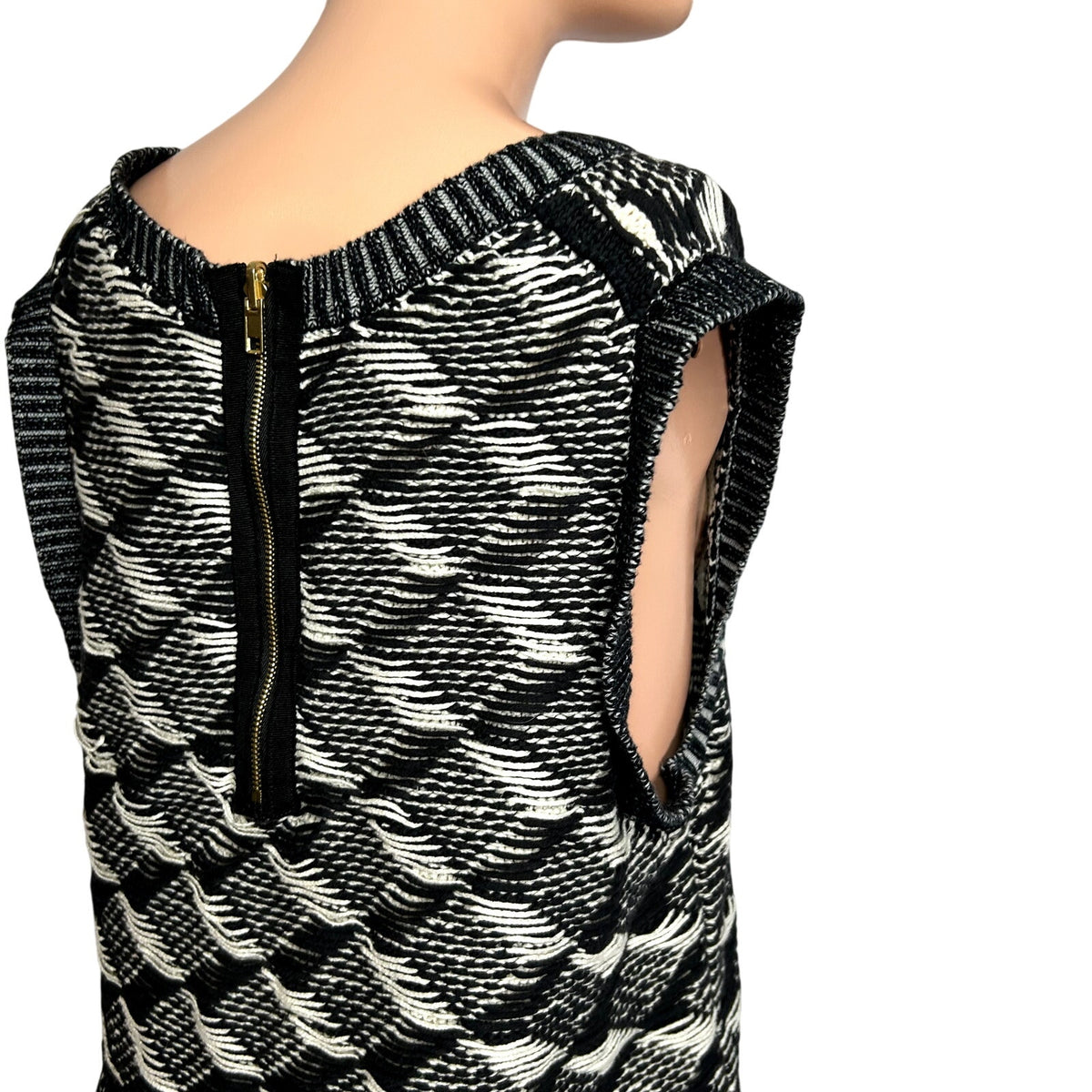 Anthropologie HWR Black White Zip Back Cotton L Sweater Vest Dark Academia Chic