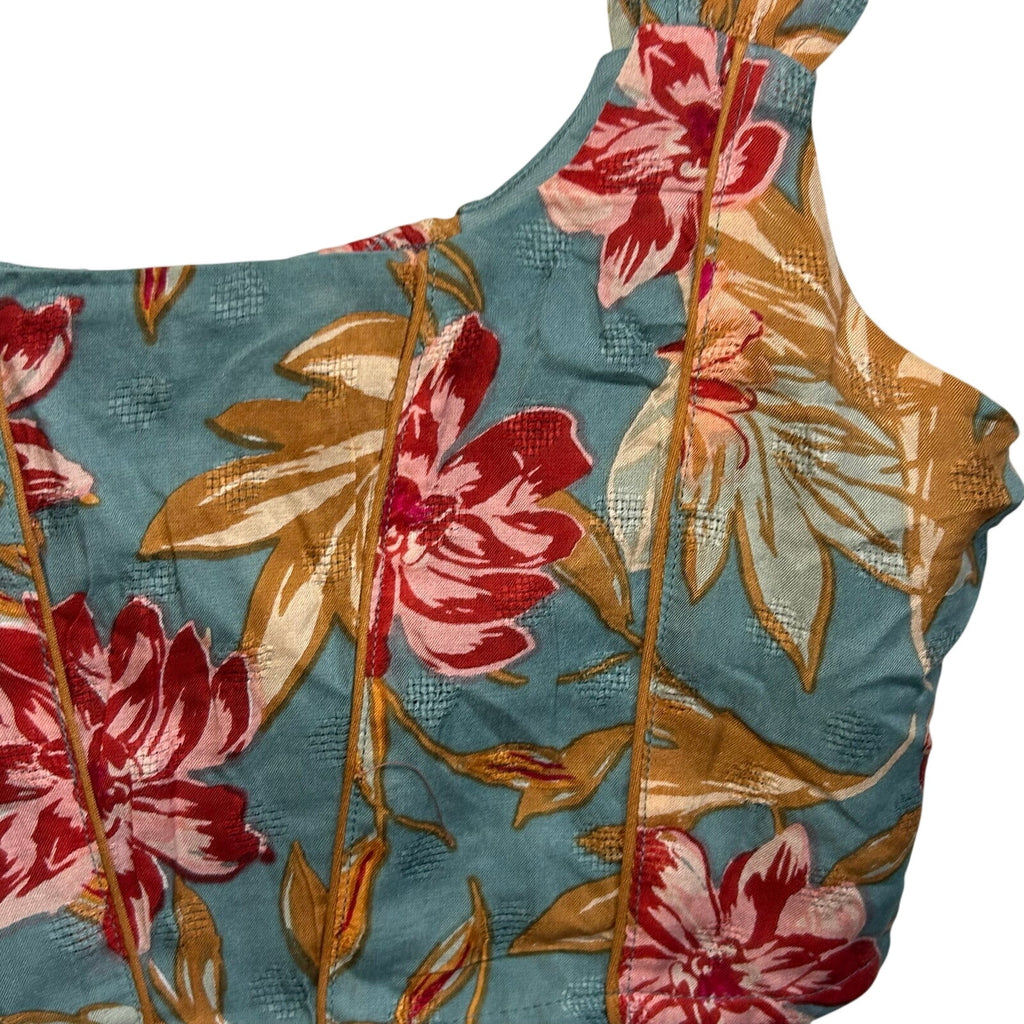 B.O.G Collective Blue Floral S Crop Top Smocked Boho Festival Streetwear Indie