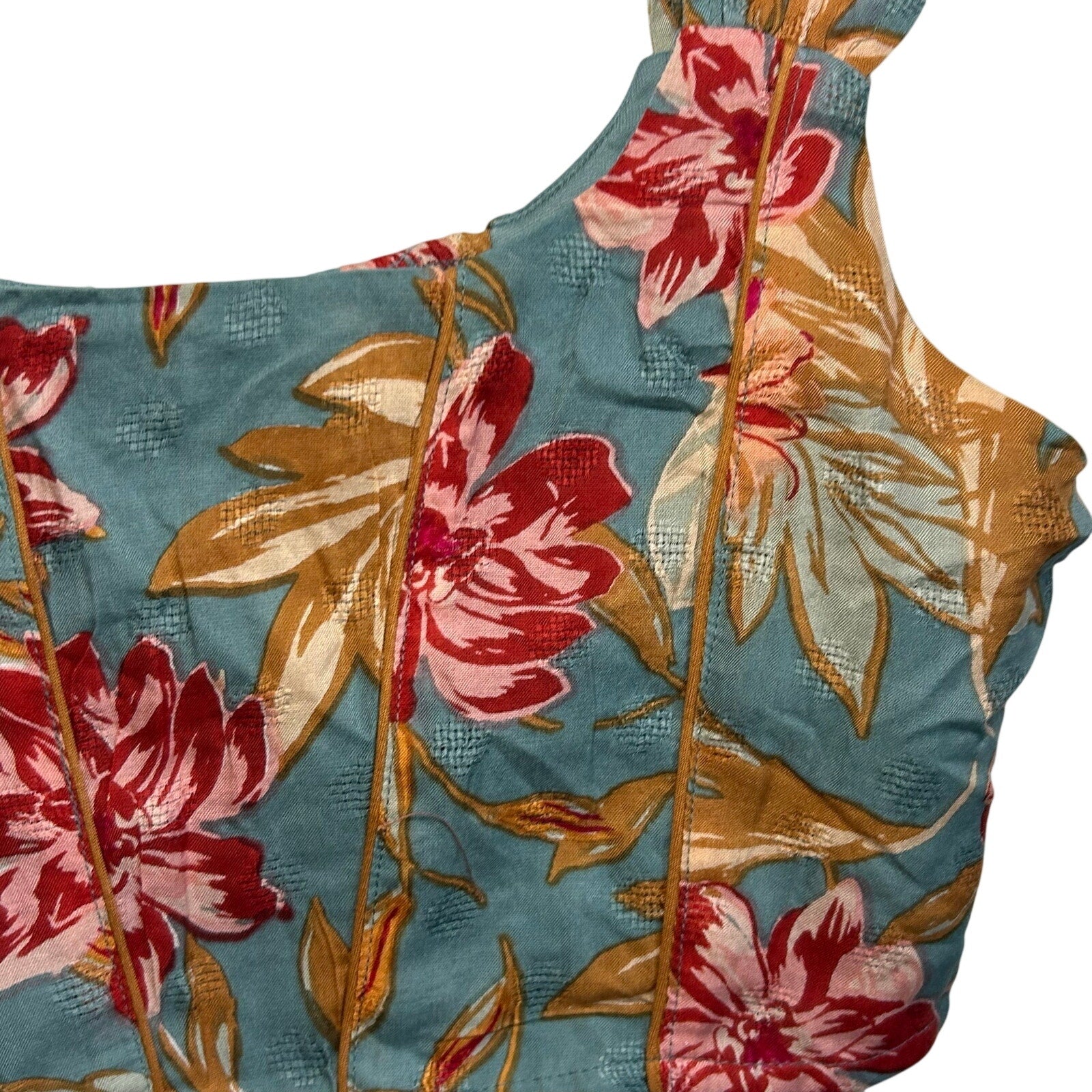 B.O.G Collective Blue Floral S Crop Top Smocked Boho Festival Streetwear Indie