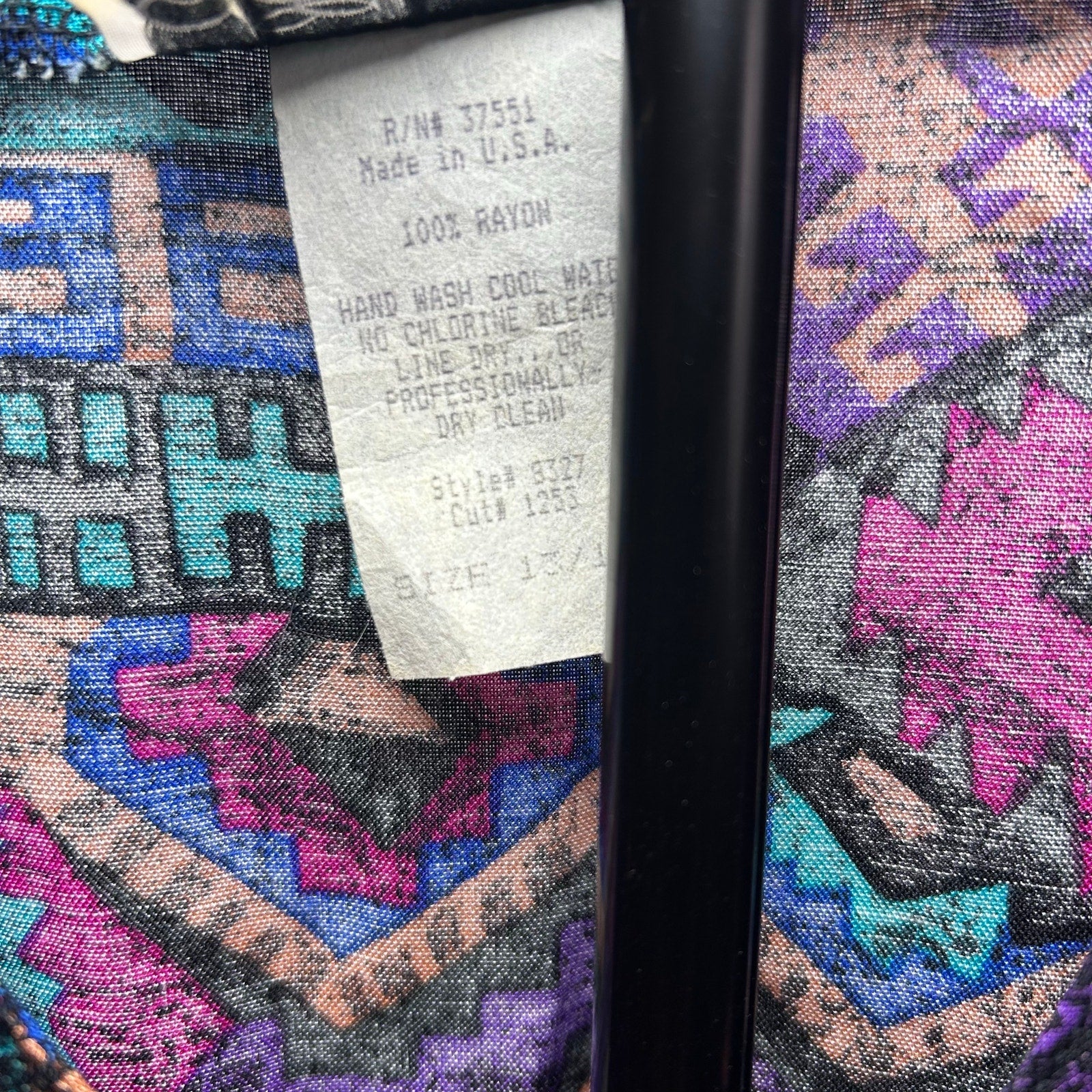 VTG En Focus Geometric Jumpsuit Purple L Rayon Southwestern Boho 90s USA Made