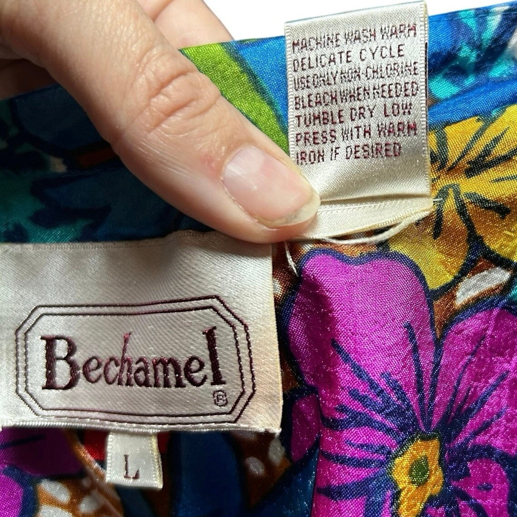 VTG 70s Bechamel 3pc Floral Set Whimsigoth Blue Tropical Jacket Shirt Pants Boho