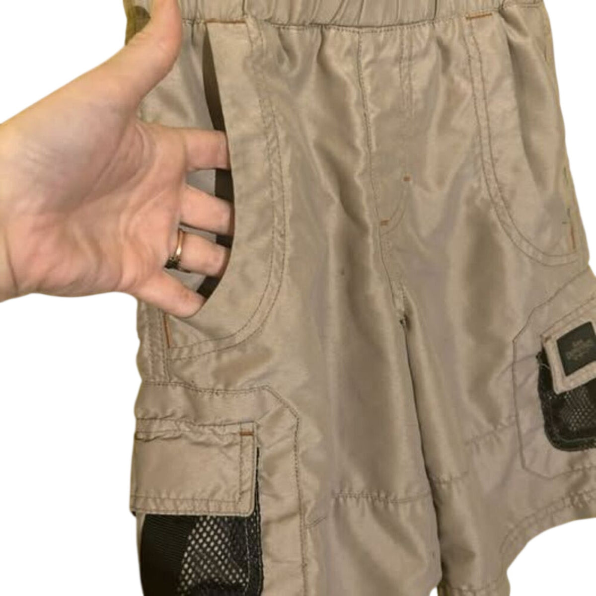 Lee Dungarees Boys Mesh Lined Cargo Shorts Tan Khaki Size L Y2K Gorpcore Utility