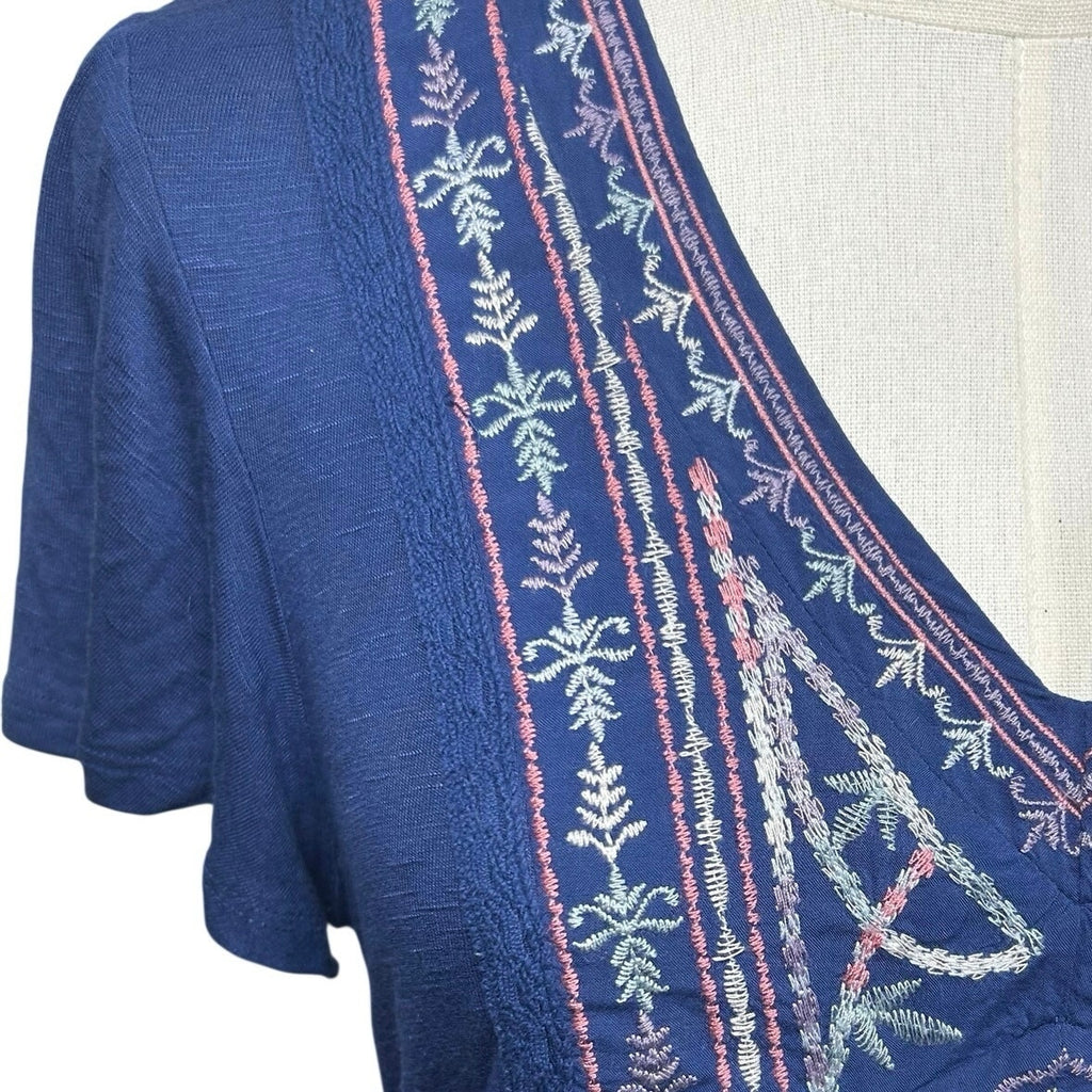 Knox Rose S Blue Embroidered Peasant Top Boho Casual Cottage Indie Twee Festival