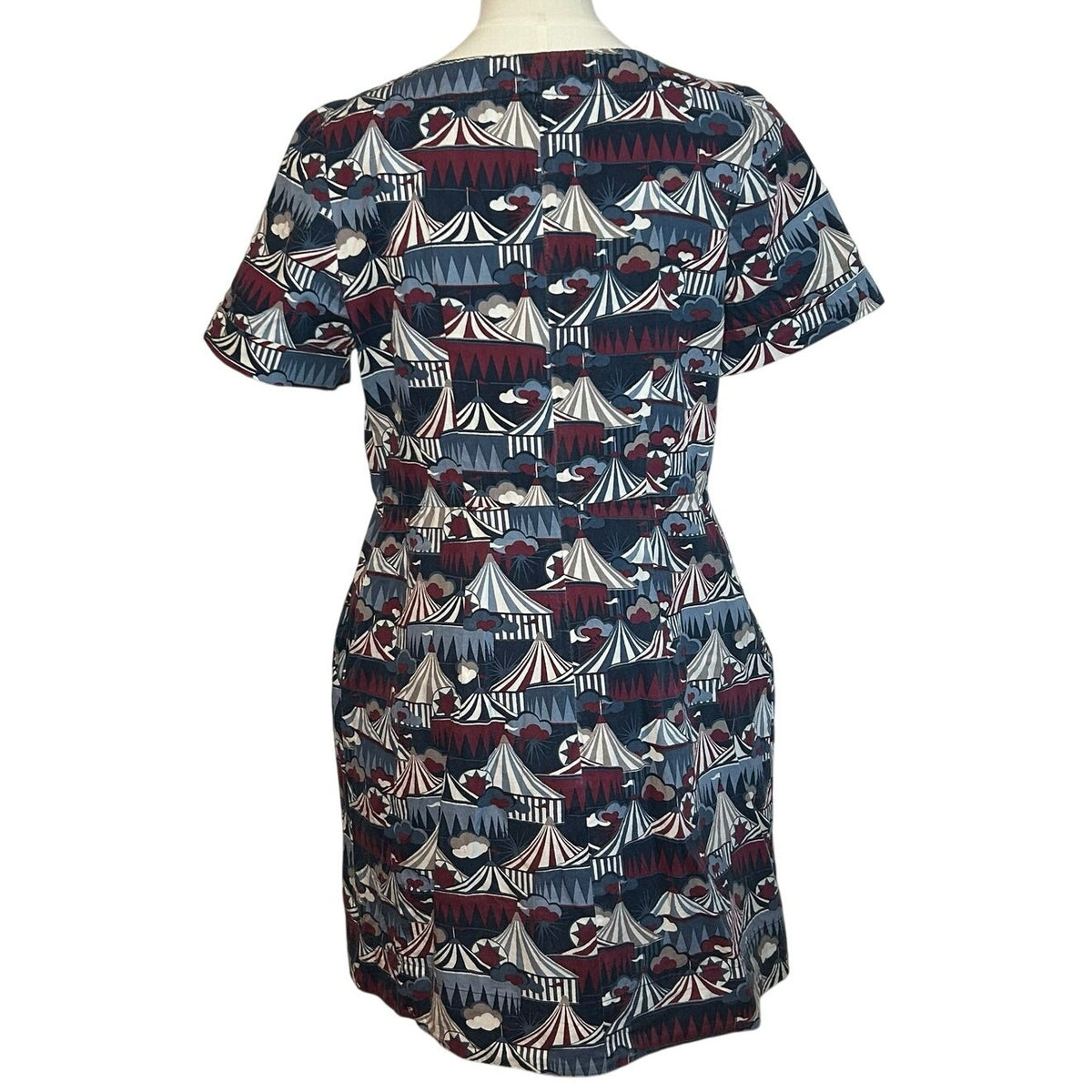 Emily & Fin Circus Tent Print Dress Blue Red M Retro Twee Indie Coquette Wiggle