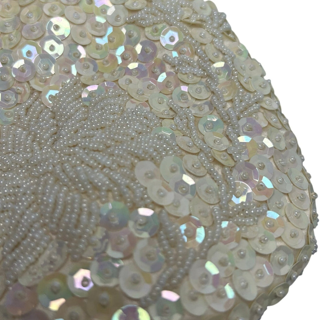 VTG 50's White Beaded Sequin Bridal Evening Bag Hong Kong Wedding Coquette Glam