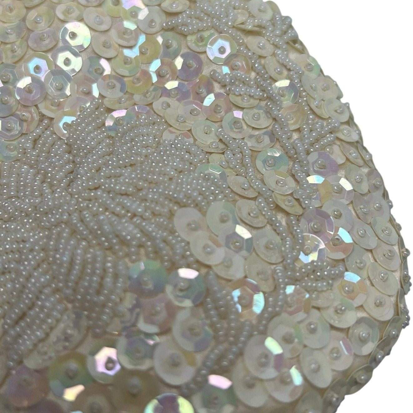 VTG 50's White Beaded Sequin Bridal Evening Bag Hong Kong Wedding Coquette Glam