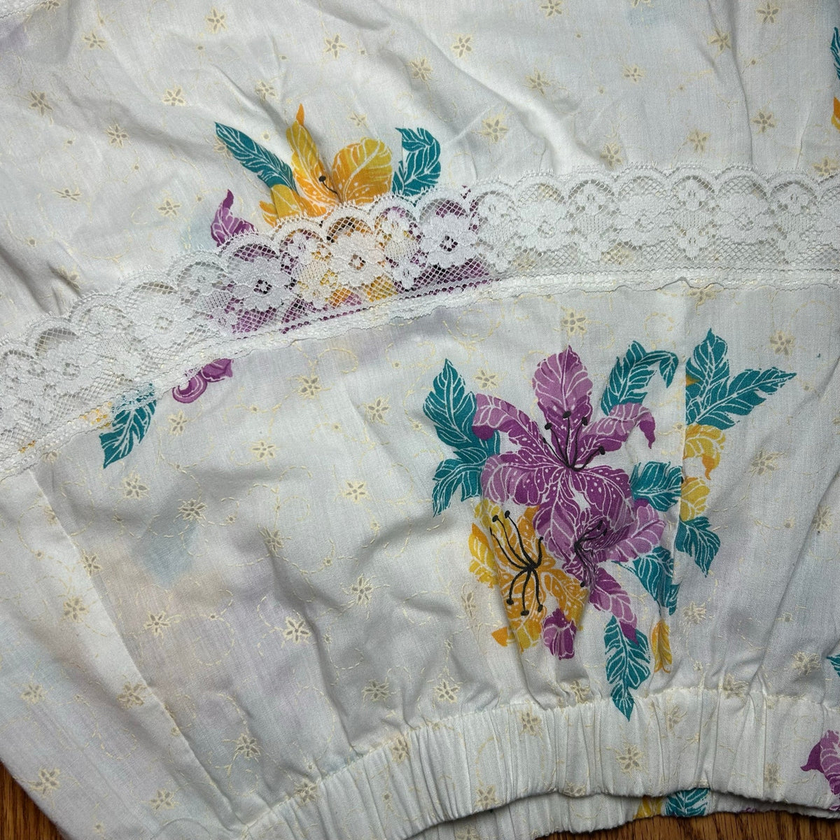 VTG 80s White Floral Broomstick Skirt M L Hawaiian Boho Cottage Fairy Retro