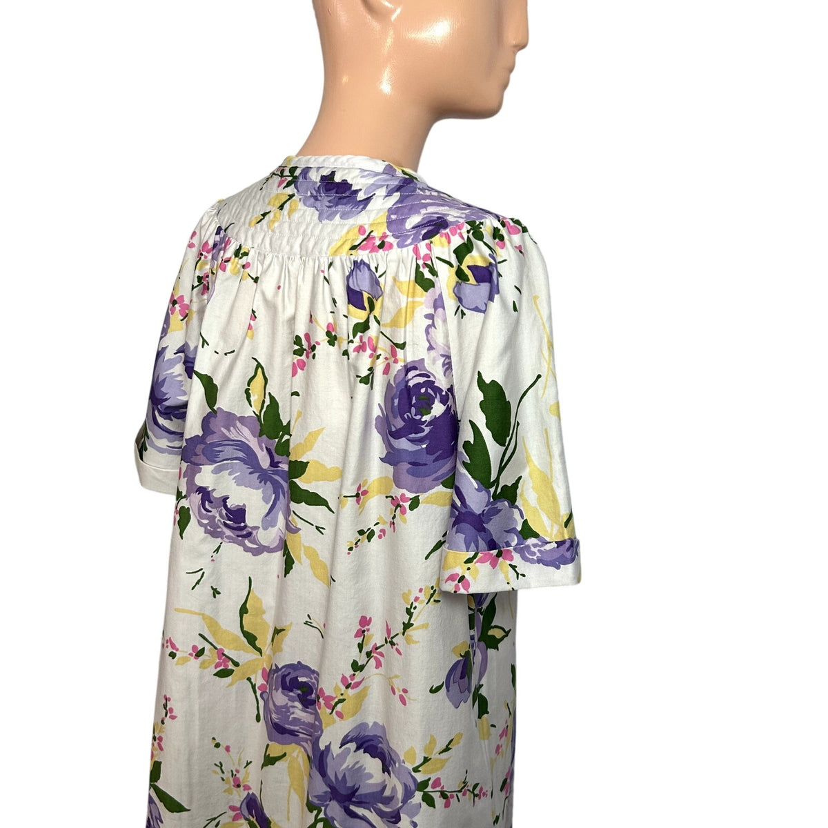 VTG 70s Grand Design S White Purple Floral Quilted Yoke Mumu Midi Dress Retro