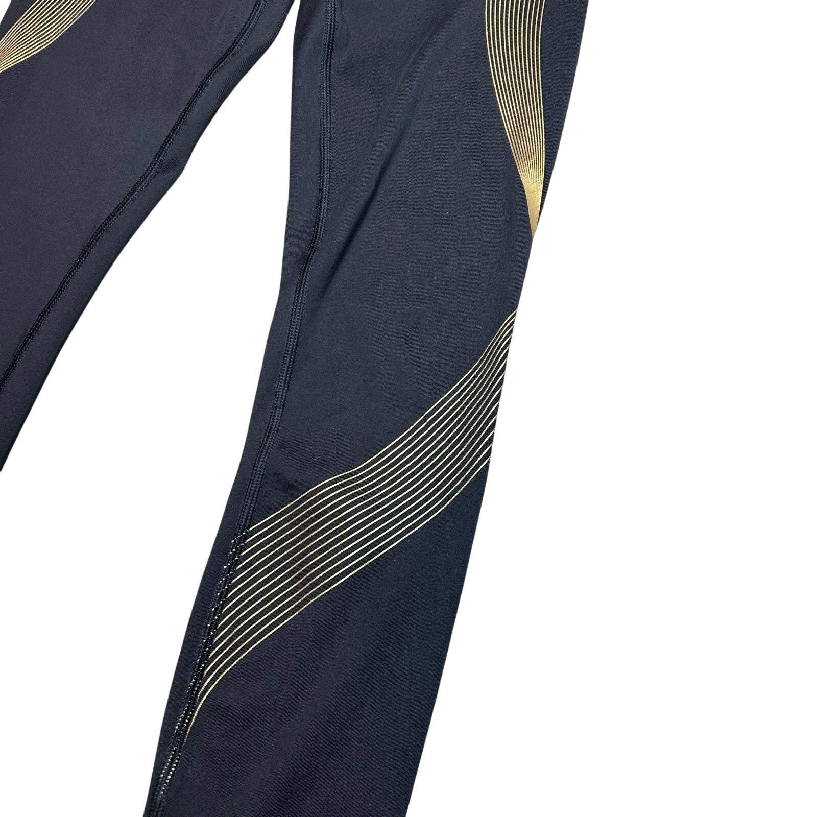 Victoria's Secret Sport Leggings XS Black Gold Metallic Geometric Stripe High Rise