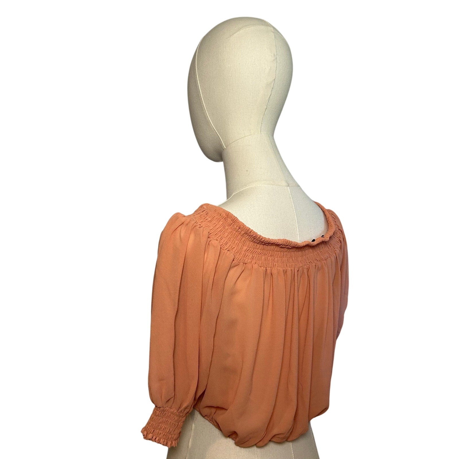Peach Sheer Chiffon Smocked Cropped M Blouse Fairycore  Coquette Whimsigoth Boho