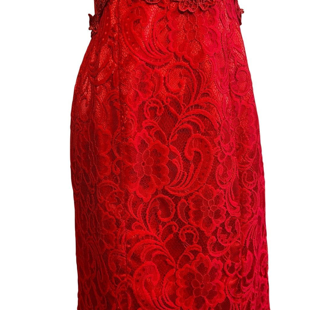 Swing Red Floral Guipure Lace Illusion Gown Size 6 Beaded Prom Gala Dress Wear