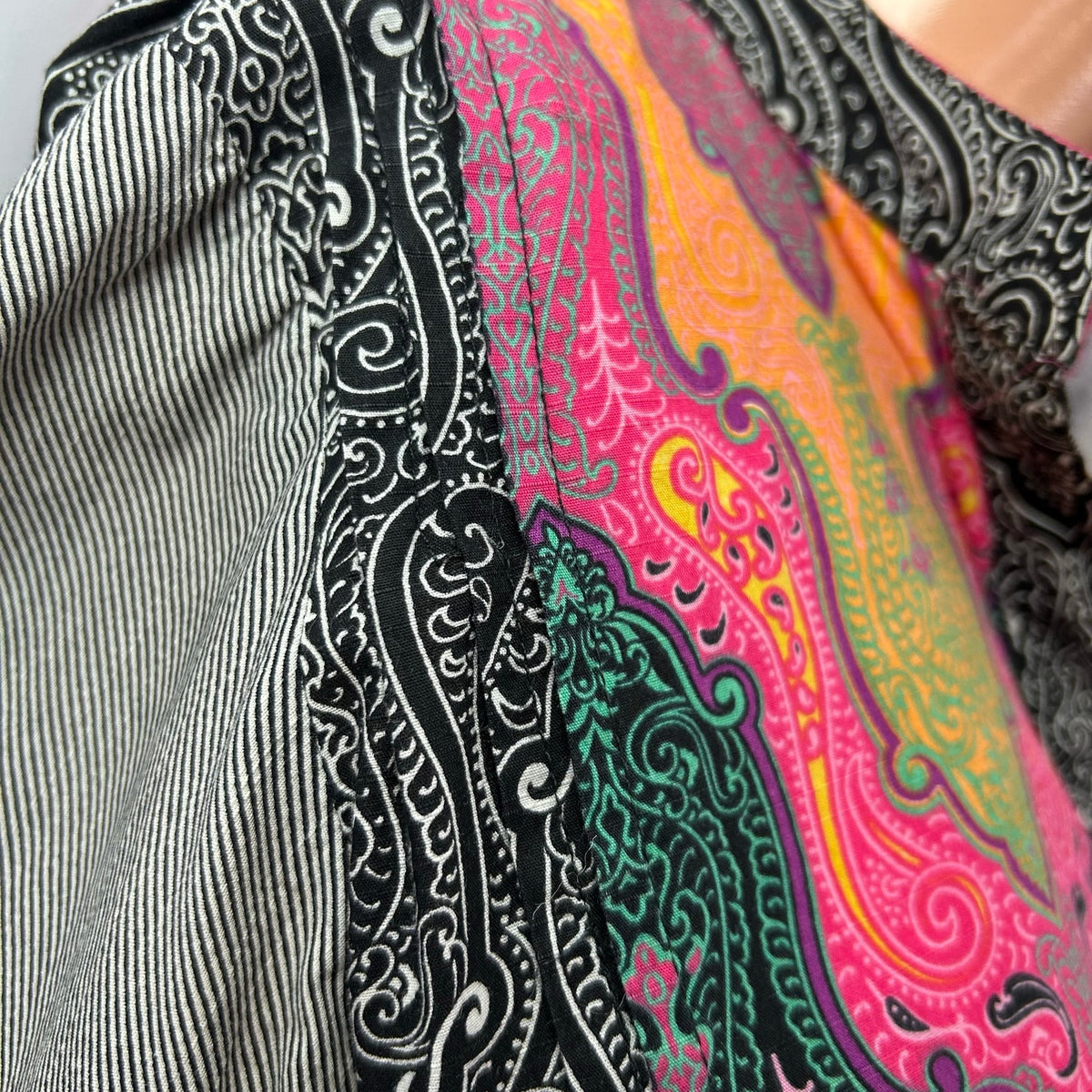Artisan India L Multicolor Maxi Dress Paisley Silk Patchwork Maximalist Dopamine