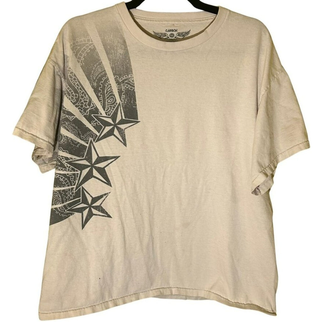 VTG Y2K Carbon Starburst Graphic Tee White Boxy Fit Streetwear XL Skater Grunge