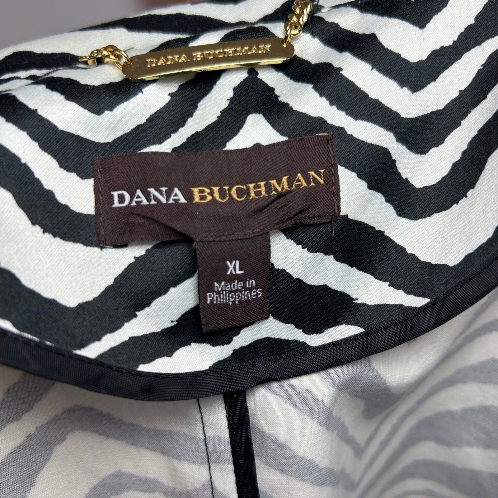 VTG Y2K Dana Buchman Zebra Print Trench Jacket  XL Maximalist Animal Pockets