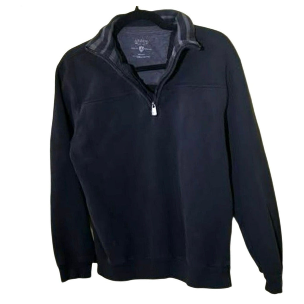 VTG Arrow Mens Quarter Zip Pullover Black Striped Collar Y2K Sweater Medium