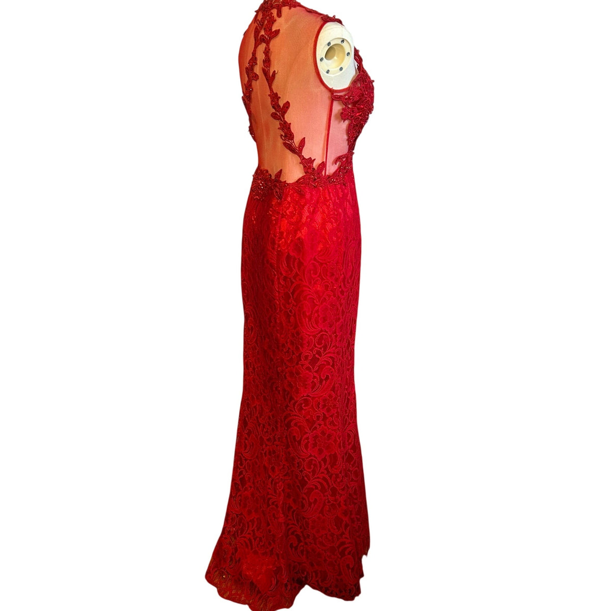 Swing Red Floral Guipure Lace Illusion Gown Size 6 Beaded Prom Gala Dress Wear