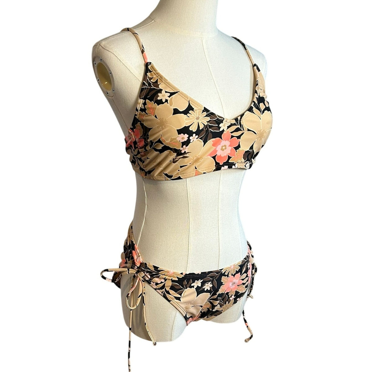 Brown Black String Bikini Set Adjustable Triangle Top Large Boho Casual Coquette