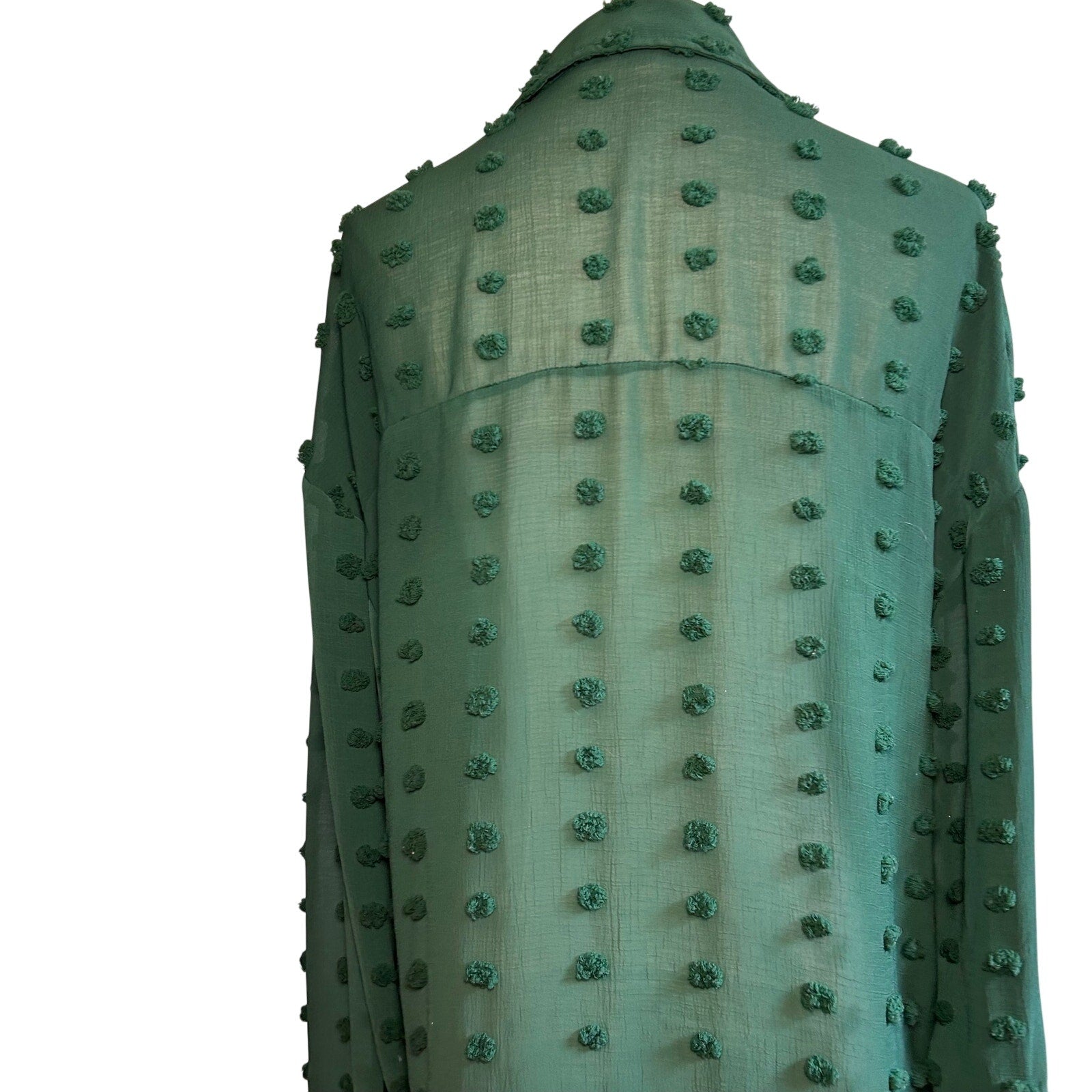 Forest Green Swiss Dot Long Sleeve L Casual Clip Dot Shirt Boho Minimalist Twee