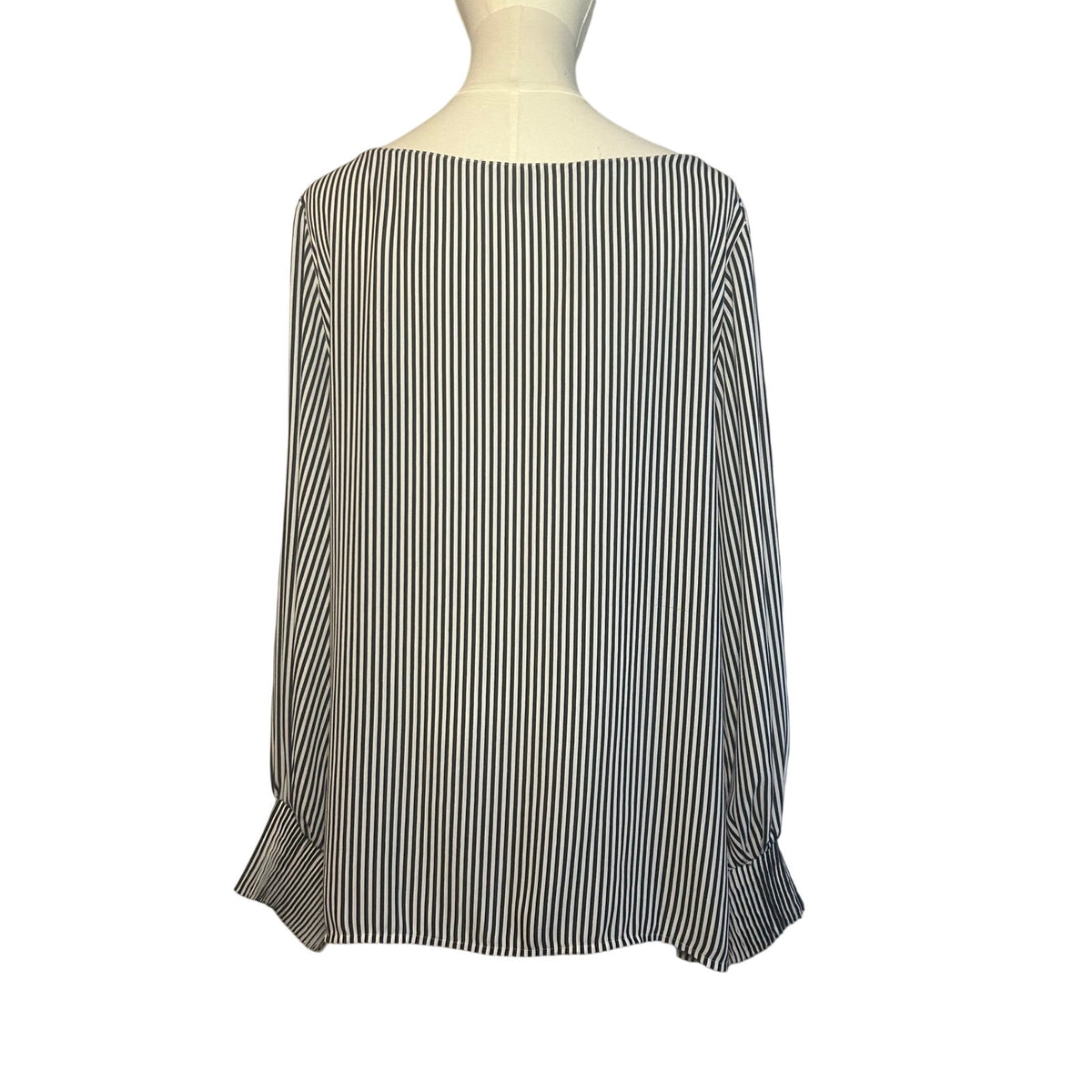 Ann Taylor Modern Striped Boat Neck Blouse Smocked Cuff Minimalist Preppy Large