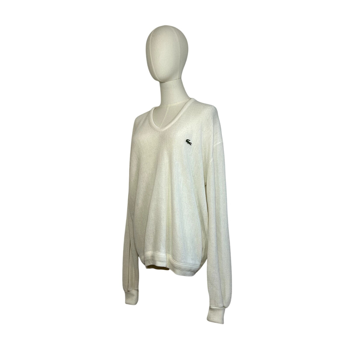 VTG 70s Izod Lacoste XL White V-Neck Pullover Sweater Preppy Retro Sportswear