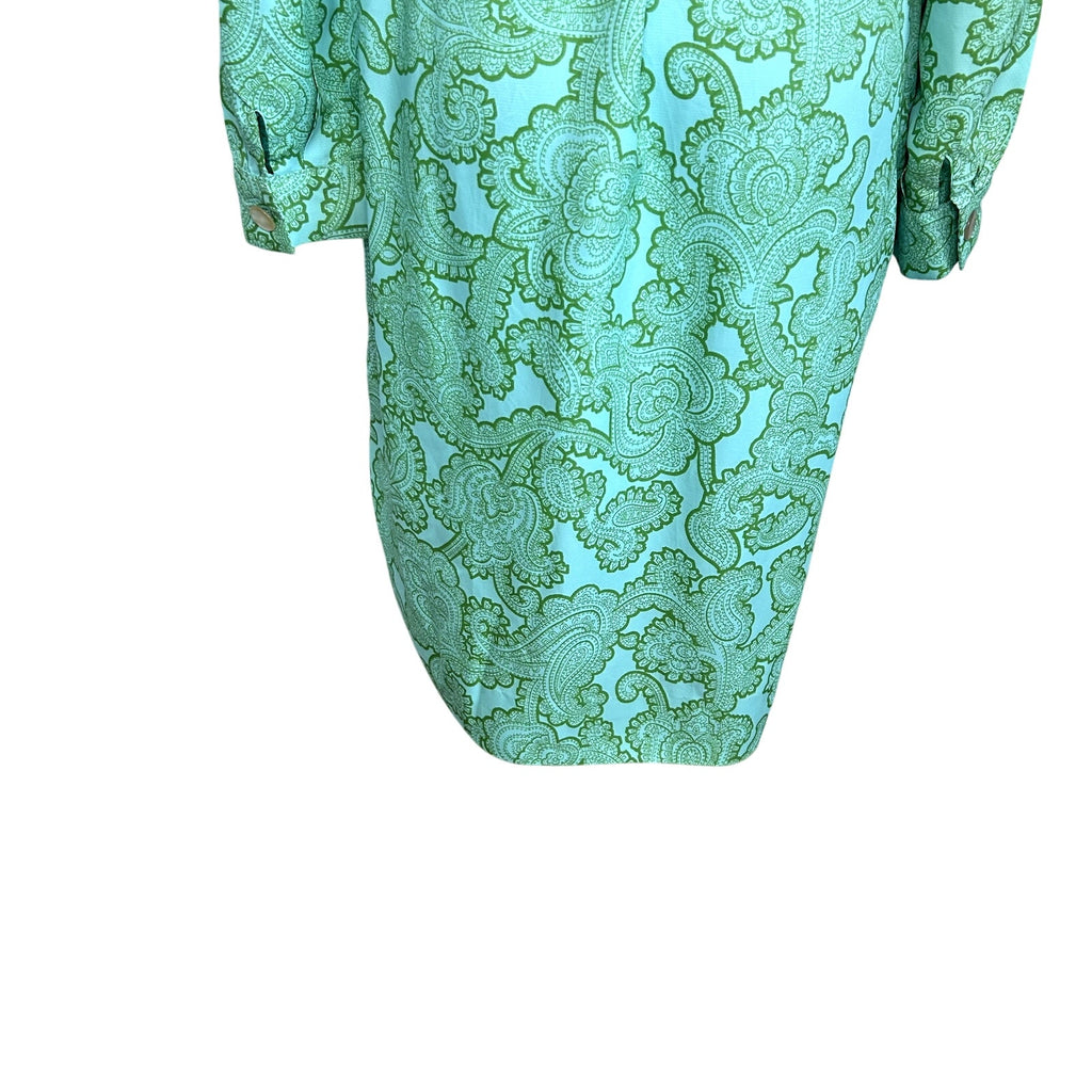 VTG 60s Kay Windsor Midi Dress Teal Paisley Retro Mod Secretary Union Made