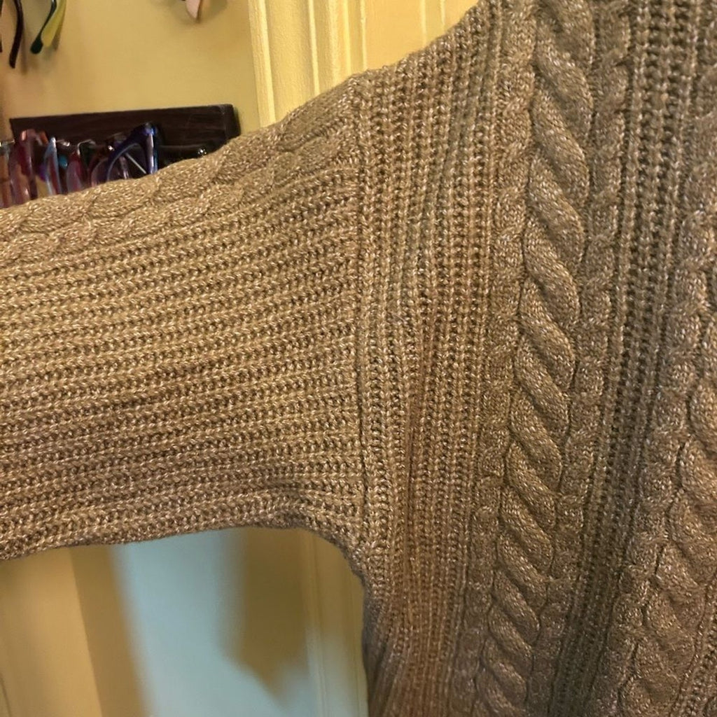 NWT Old Navy SoSoft Cable Knit Sweater Medium Mustard Green Mock Neck Fisherman