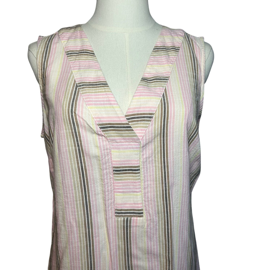 Sonoma Pink Brown Striped Dress Pockets PL Cottage Utility Minimalist Coastal