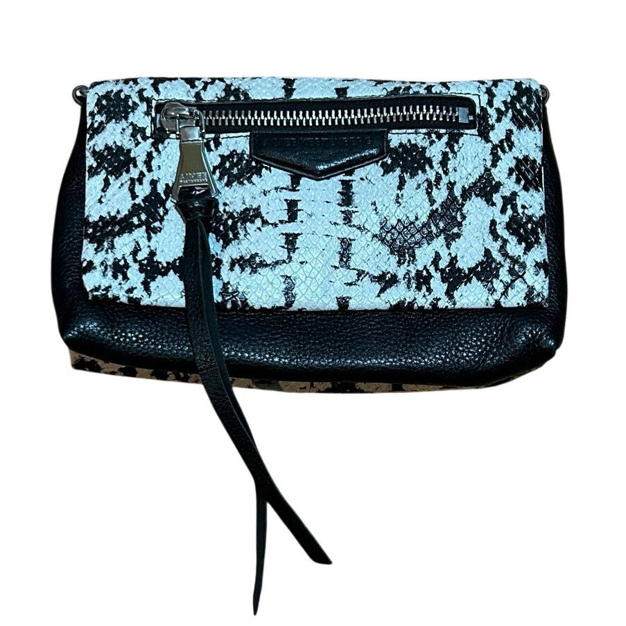 Aimee Kestenberg Bali Convertible Leather Crossbody Bag Snake Print Black White