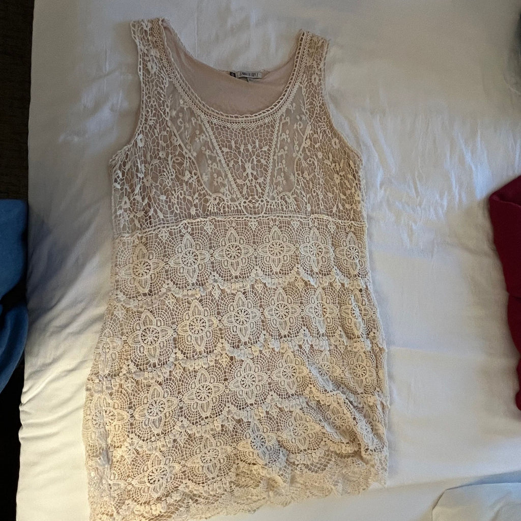JLo Collection Lace Mini Dress Womens XL Cream Boho Y2K 2010s Whimsygoth