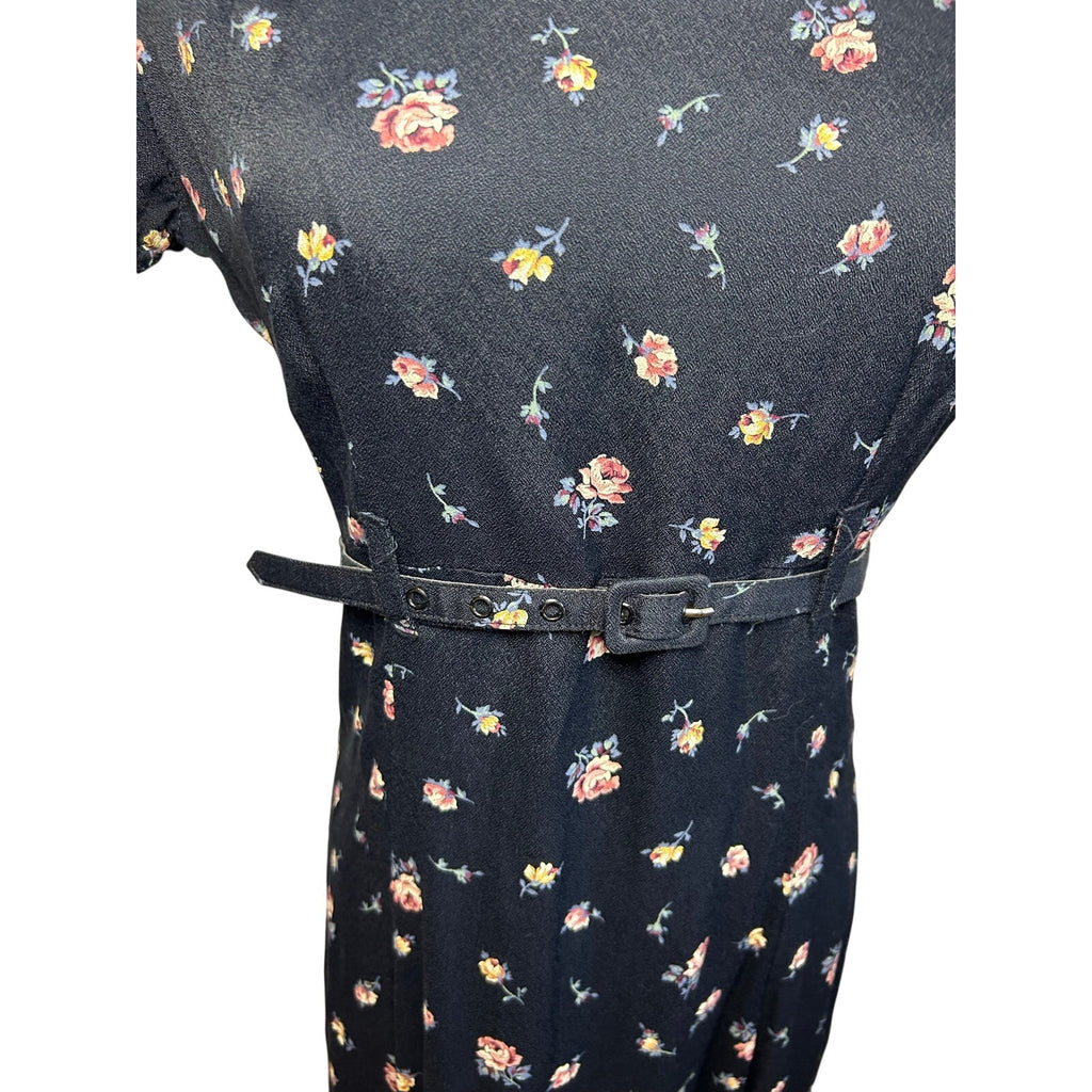 VTG 90s Decked Out Floral Belted Maxi Grunge Whimsigoth Medium Y2K Retro Boho