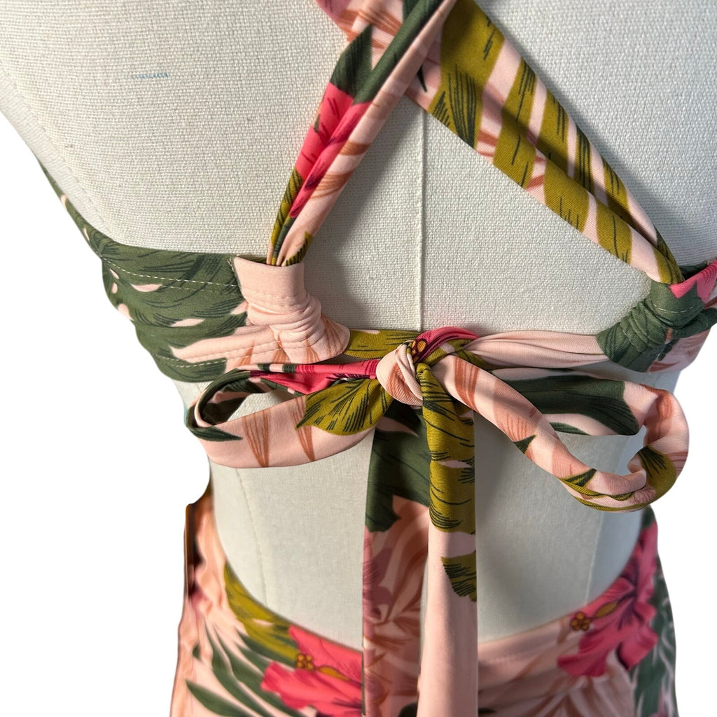 NWT Kona Sol Pink Green Triangle Bikini Swimsuit Set L D/DD Coquette Glam Boho