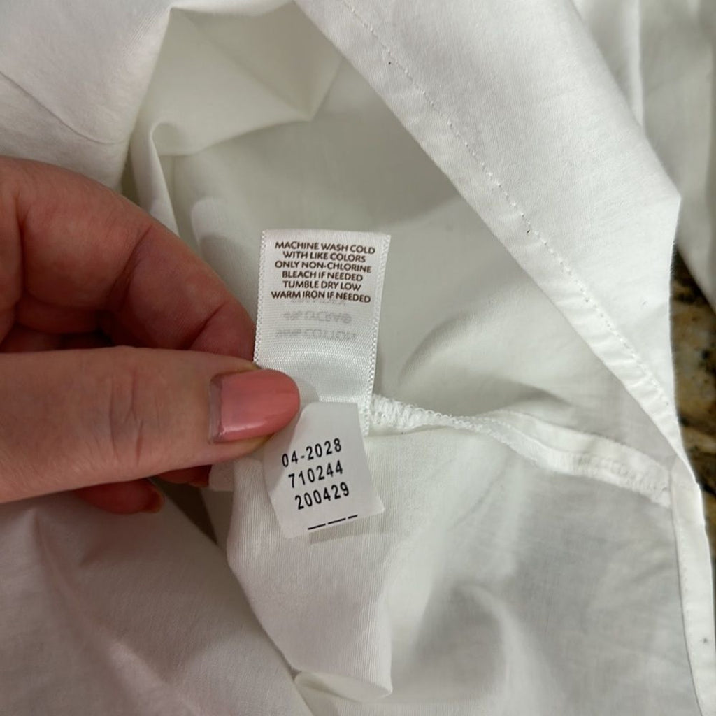 J Jill Pleated Front Stretch Cotton Button Down Shirt White Large Coastal Grandma