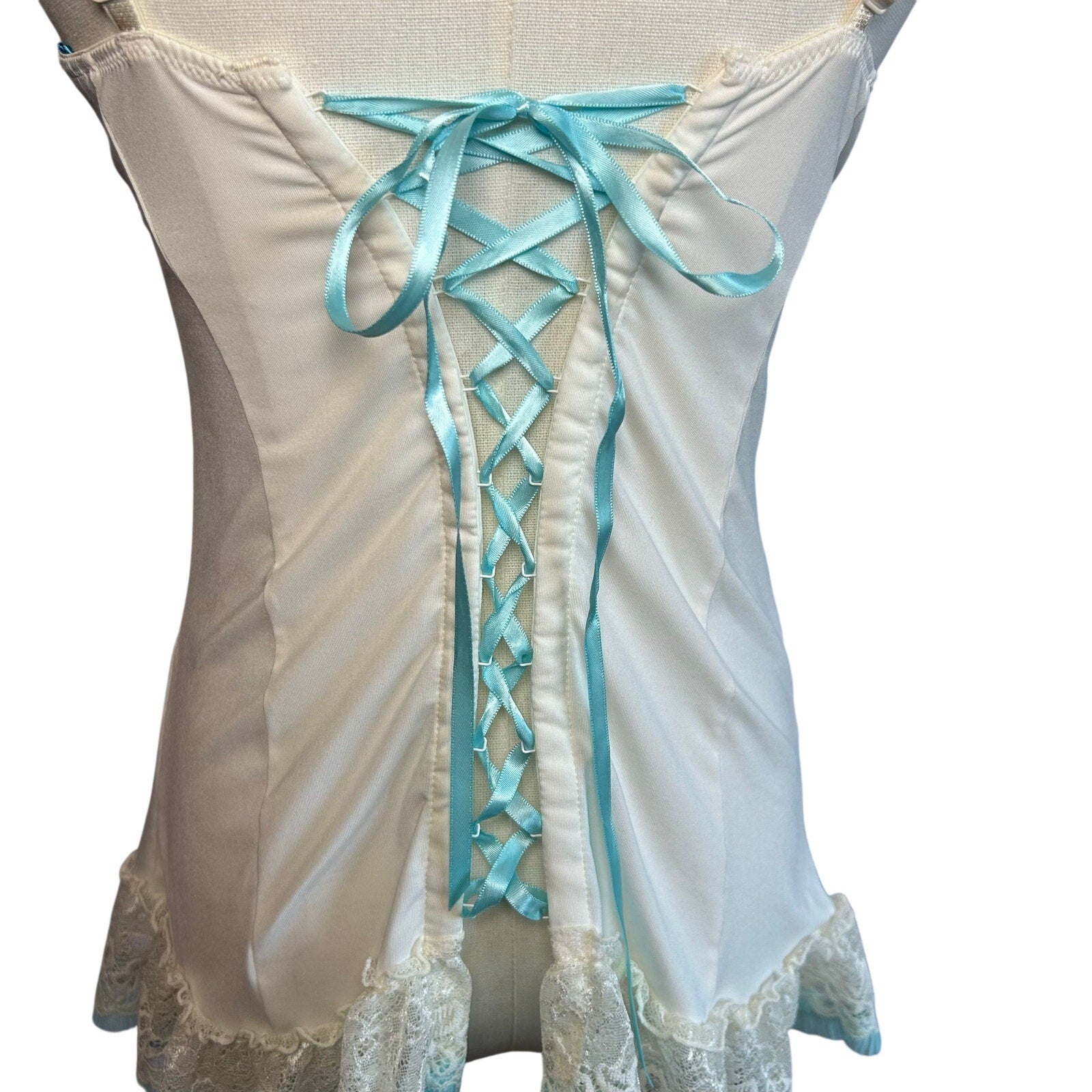 Victoria's Secret White Blue Lace Bridal Corset Bustier 34C Set Bridal Coquette