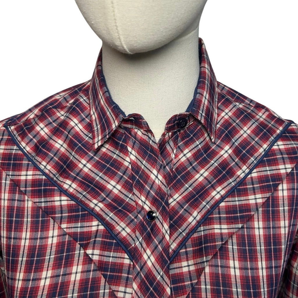 VTG 70s Kenny Rogers XS/S Western Red Plaid Snap Puff Sleeve Shirt Cottage Boho