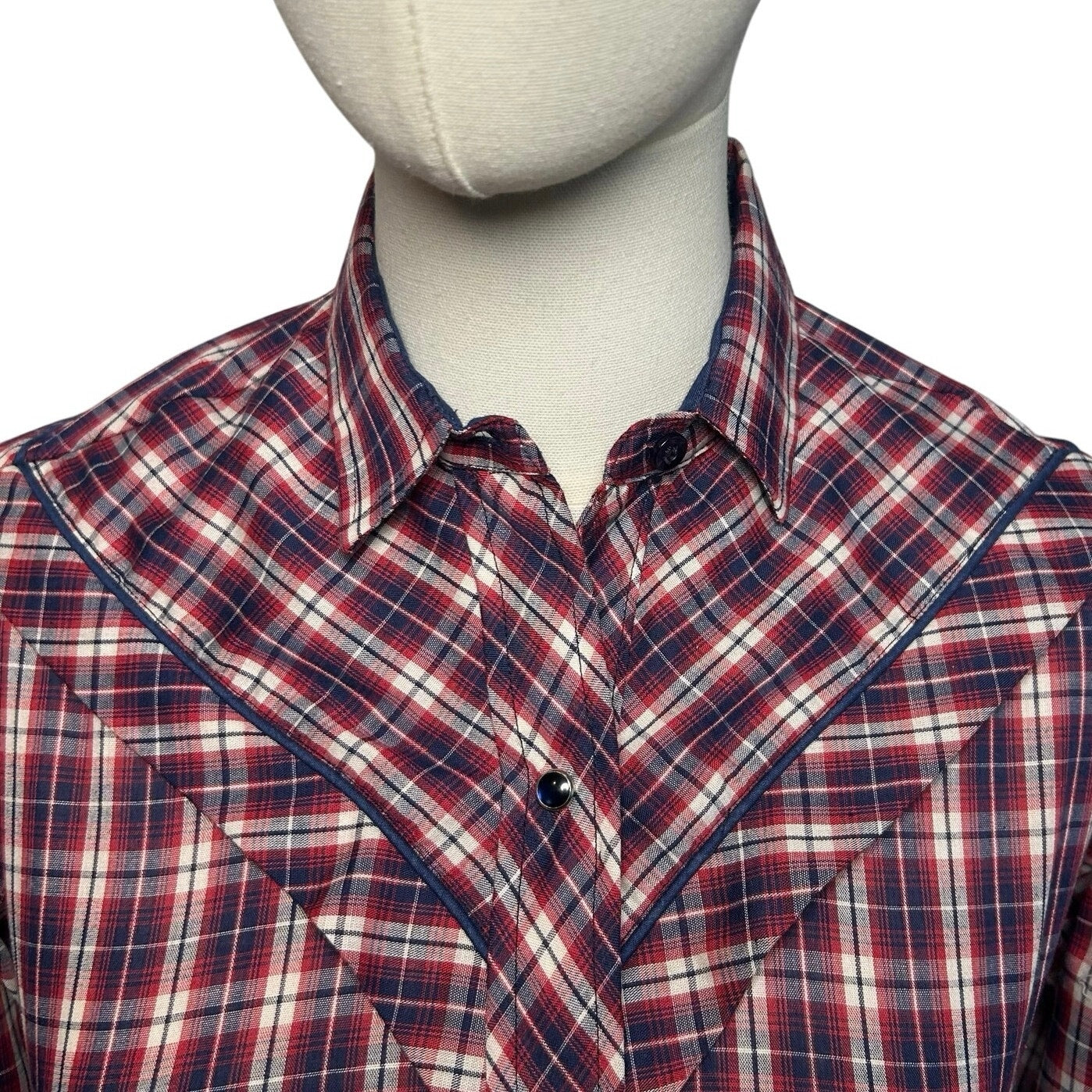 VTG 70s Kenny Rogers XS/S Western Red Plaid Snap Puff Sleeve Shirt Cottage Boho