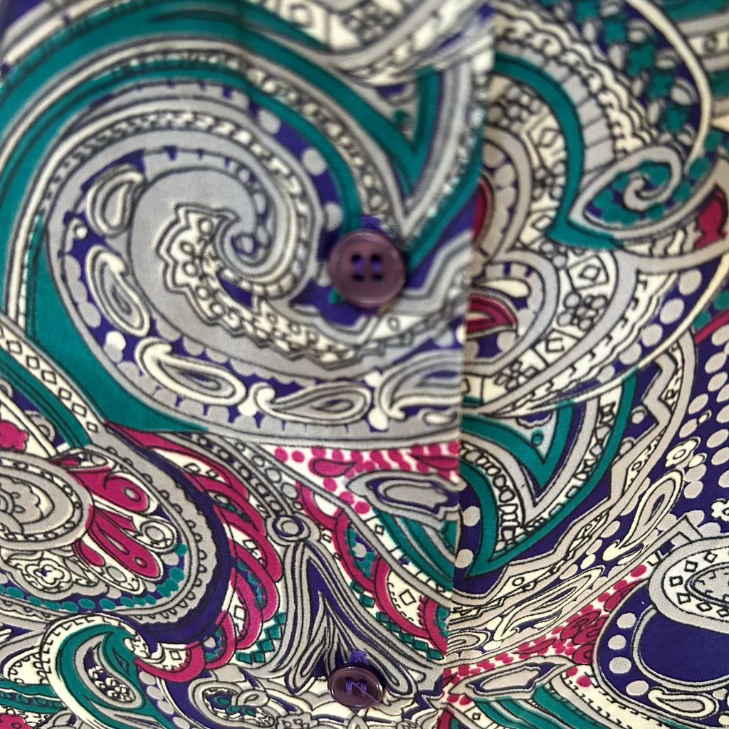 VTG Alfred Dunner Teal Purple Paisley Tie Neck Pussybow Blouse Large Whimsygoth
