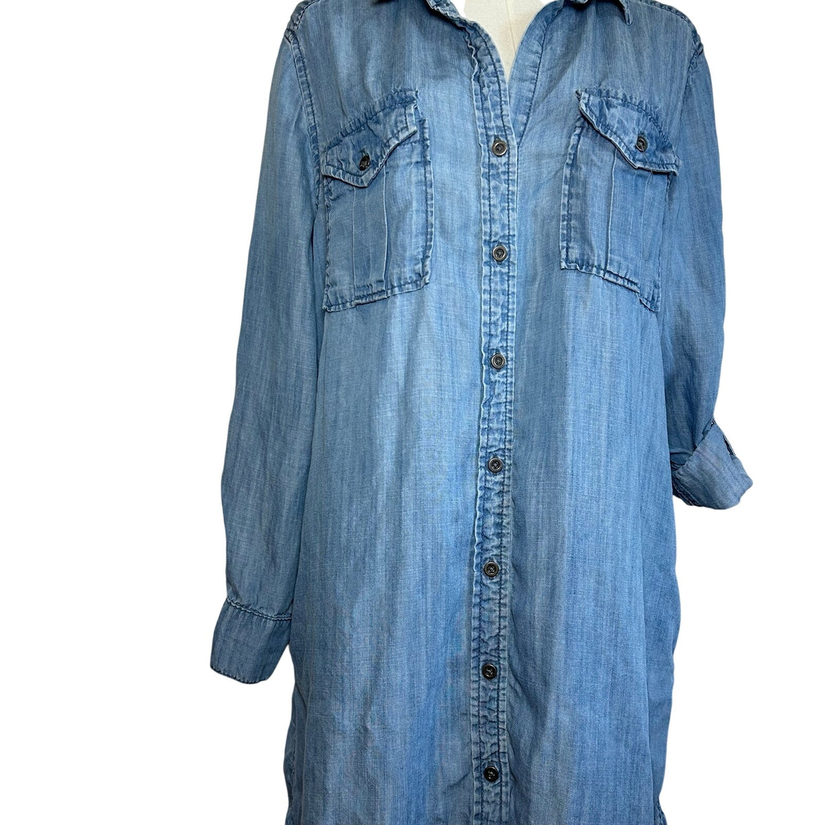 Philosophy Blue Soft Tencel Utility Shirt Dress Large Casual Minimalist Preppy