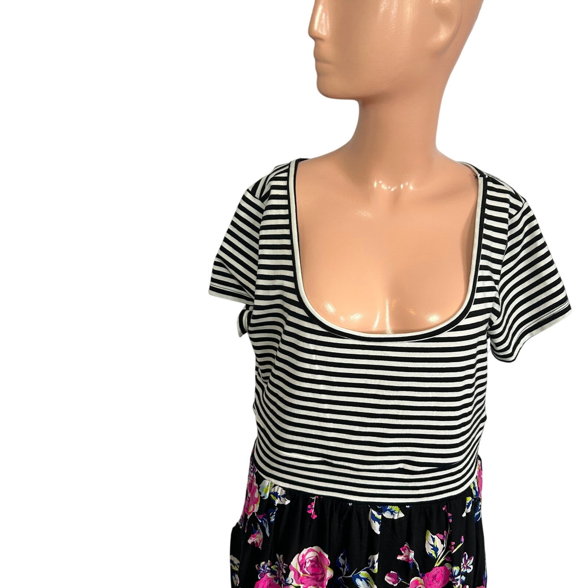 Torrid Plus 0 Black Spring Striped Floral Midi Dress Pockets Casual Teacher Work