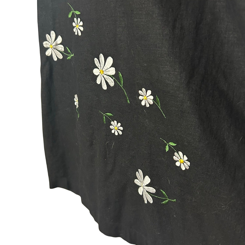 VTG Stonebridge Daisy Embroidered Shift Dress Black Sz 8 Linen Blend Whimsygoth