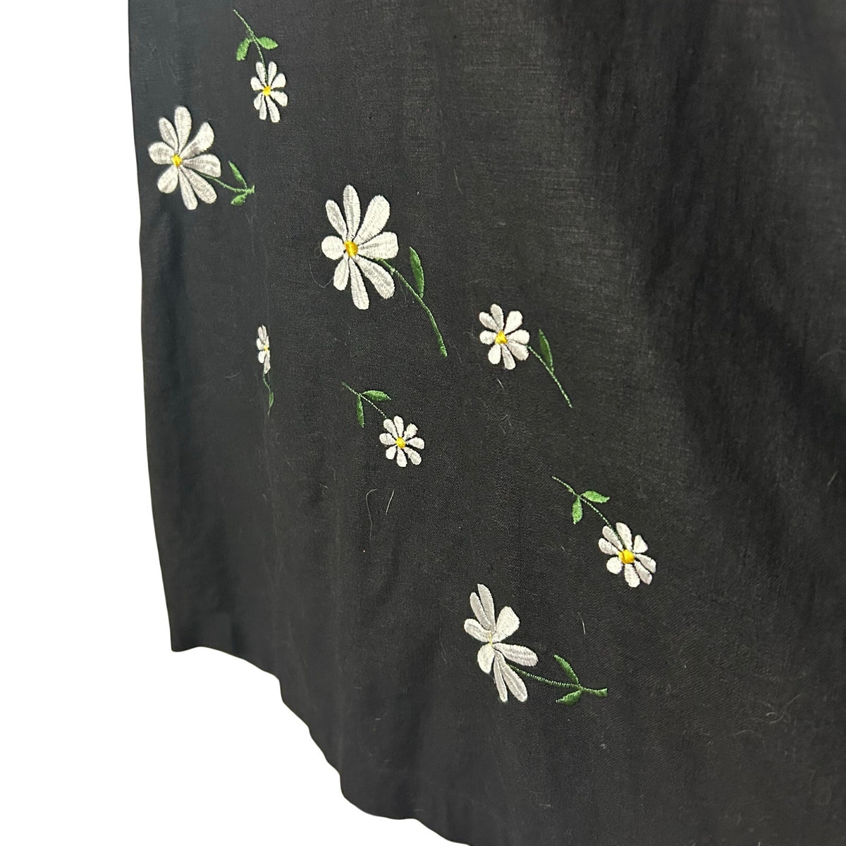 VTG Stonebridge Daisy Embroidered Shift Dress Black Sz 8 Linen Blend Whimsygoth