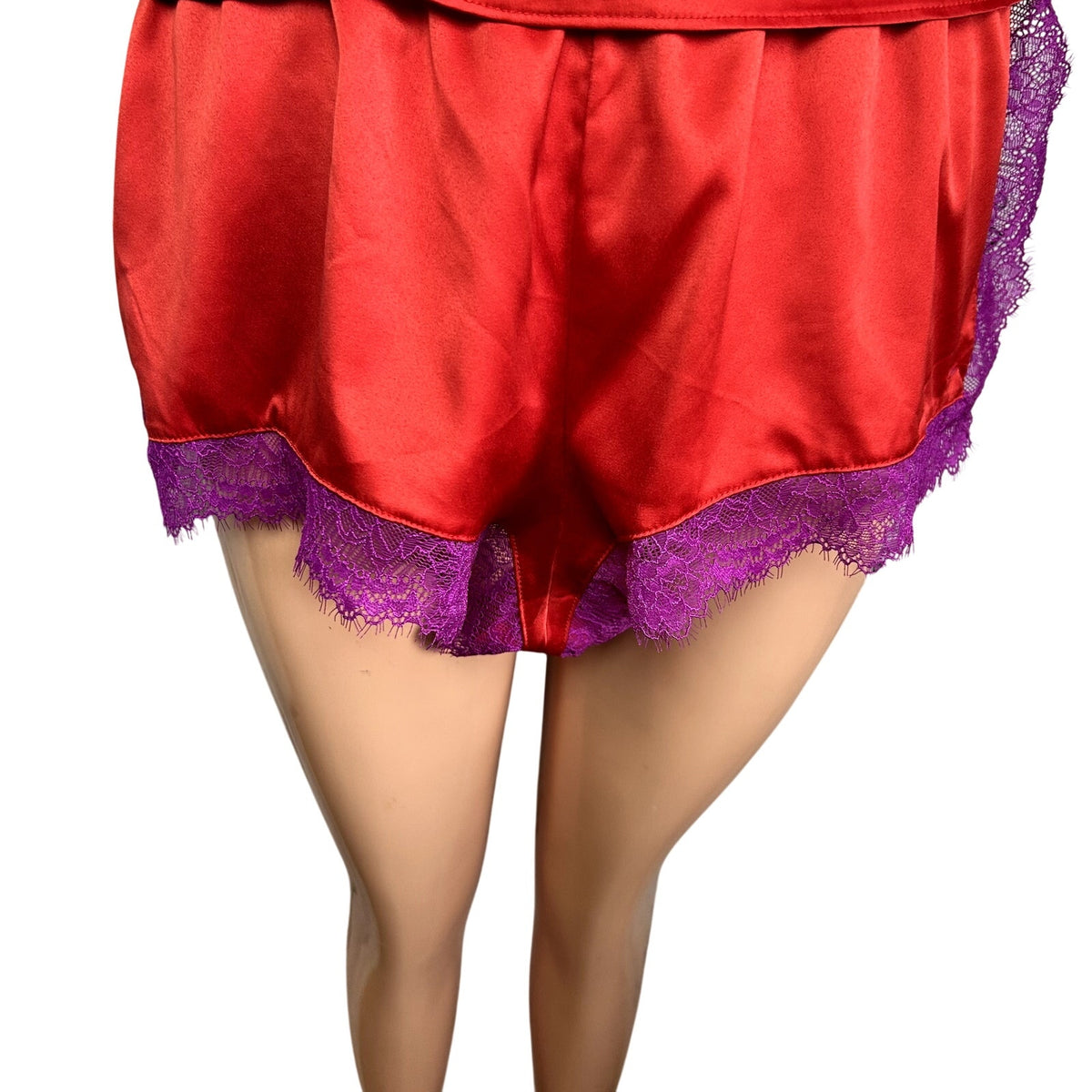Savage X Fenty Red Purple Lace Camisole Shorts M Lingerie Set Romantic Feminine