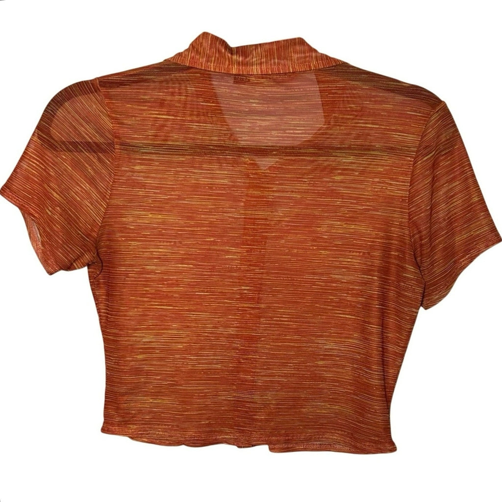 VTG Y2K Motel Rocks Orange Mesh Graphic Crop Top Fairy Grunge Goth Indie Small