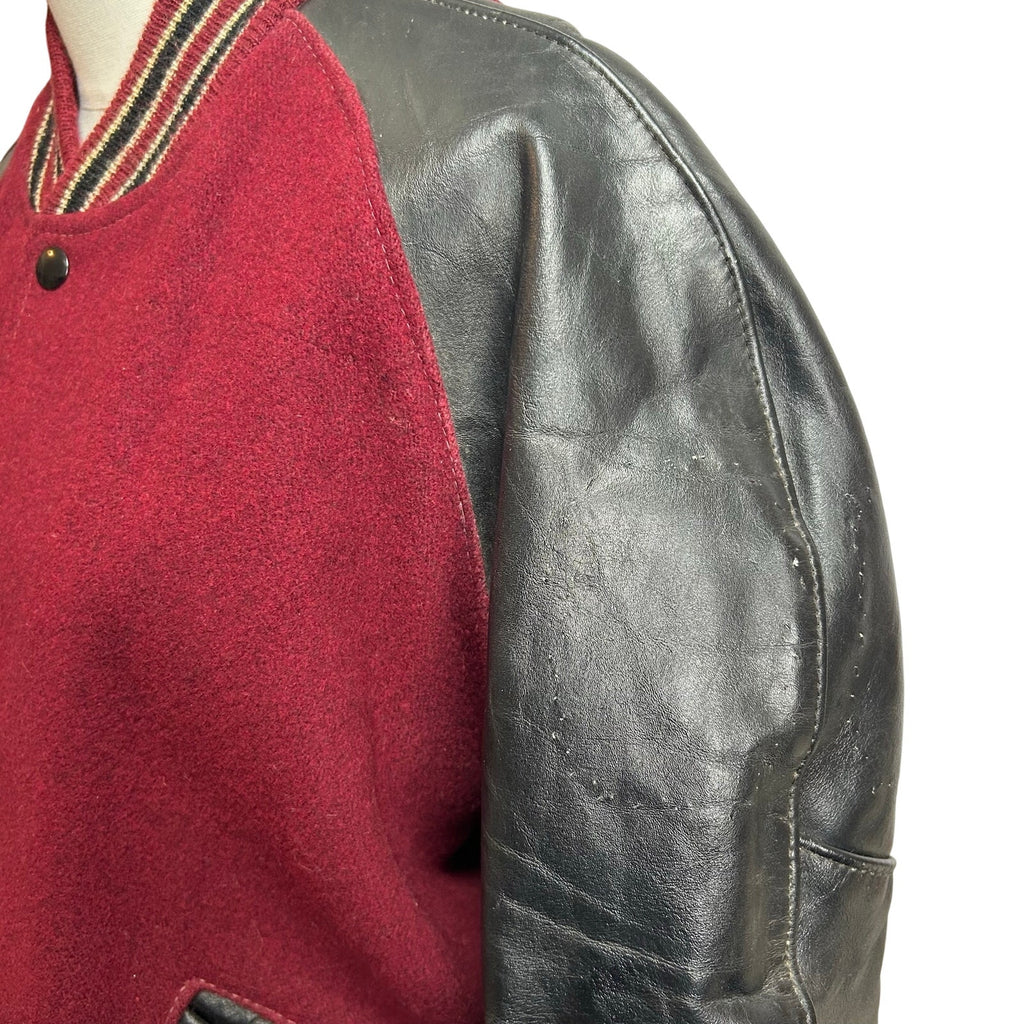 VTG 80s DeLong Archival Varsity Letter Jacket Maroon Black Leather 42 Grunge