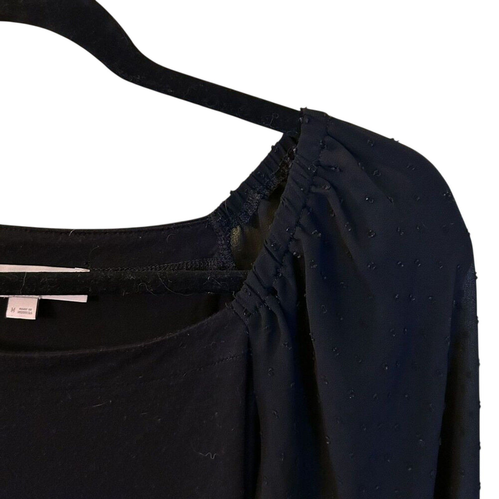 LOFT Black Sheer Swiss Dot Puff Sleeve Square Neck Top Size M Whimsygoth Blouse