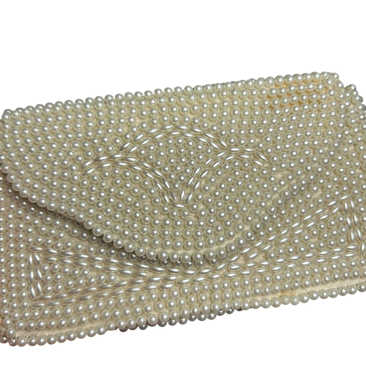 VTG 50s Pearl Beaded Clutch Japan White Evening Bag Glam Coquette Bridal Wedding