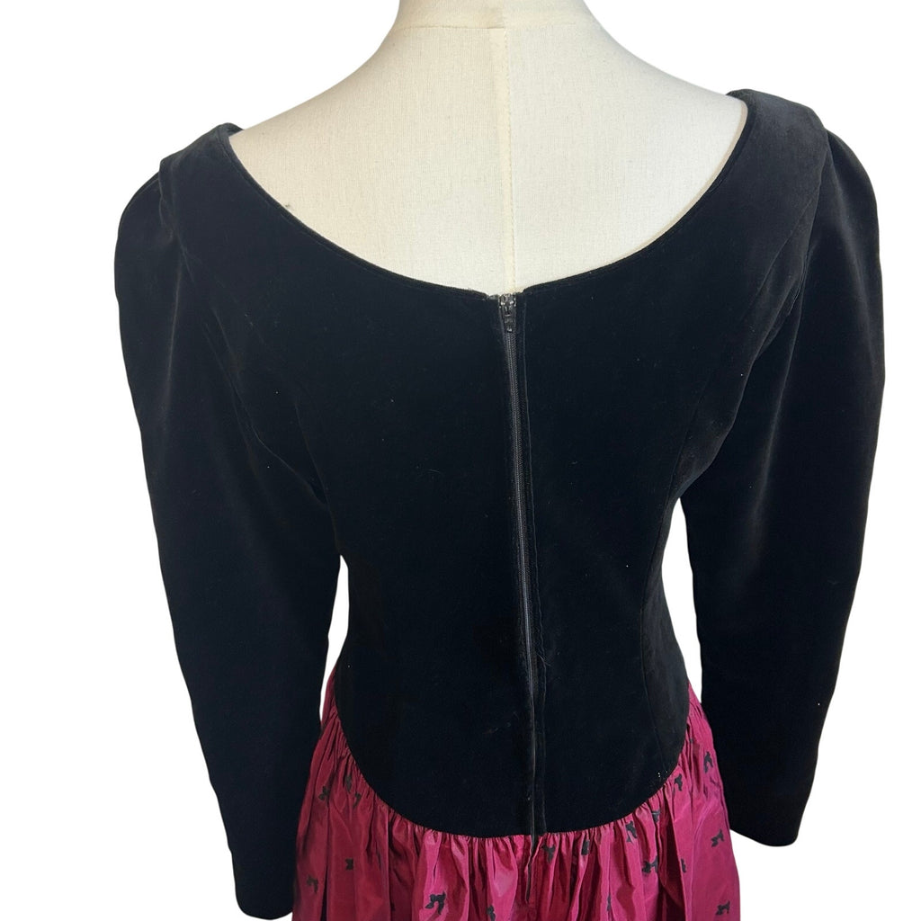 VTG 90s Laura Ashley Black Red Velvet 12 Midi Dress Long Sleeve Whimsigoth