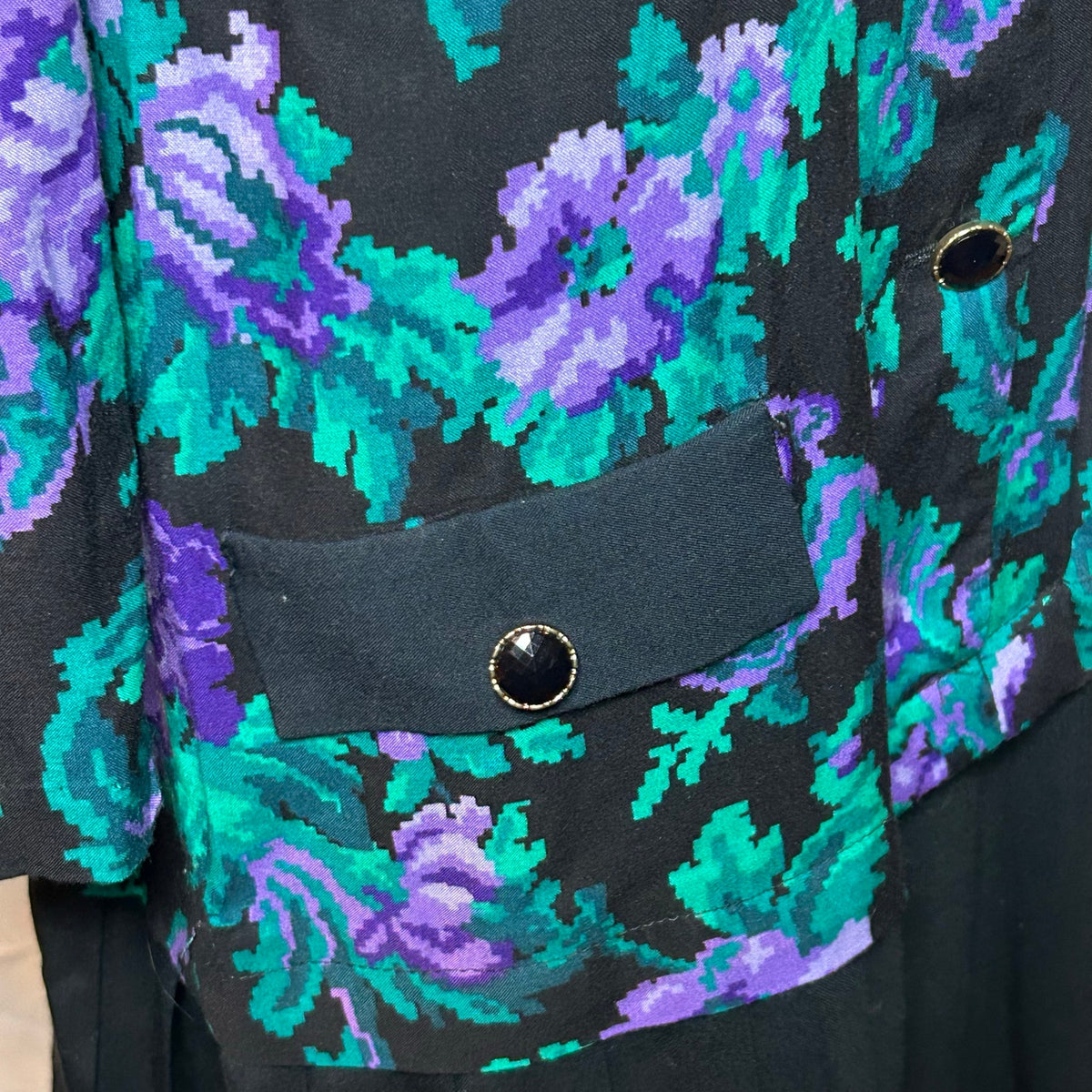 NWT VTG 90s Petite Jazz Rayon Dress Digital Pixel Floral Made in USA Size 10 Deadstock