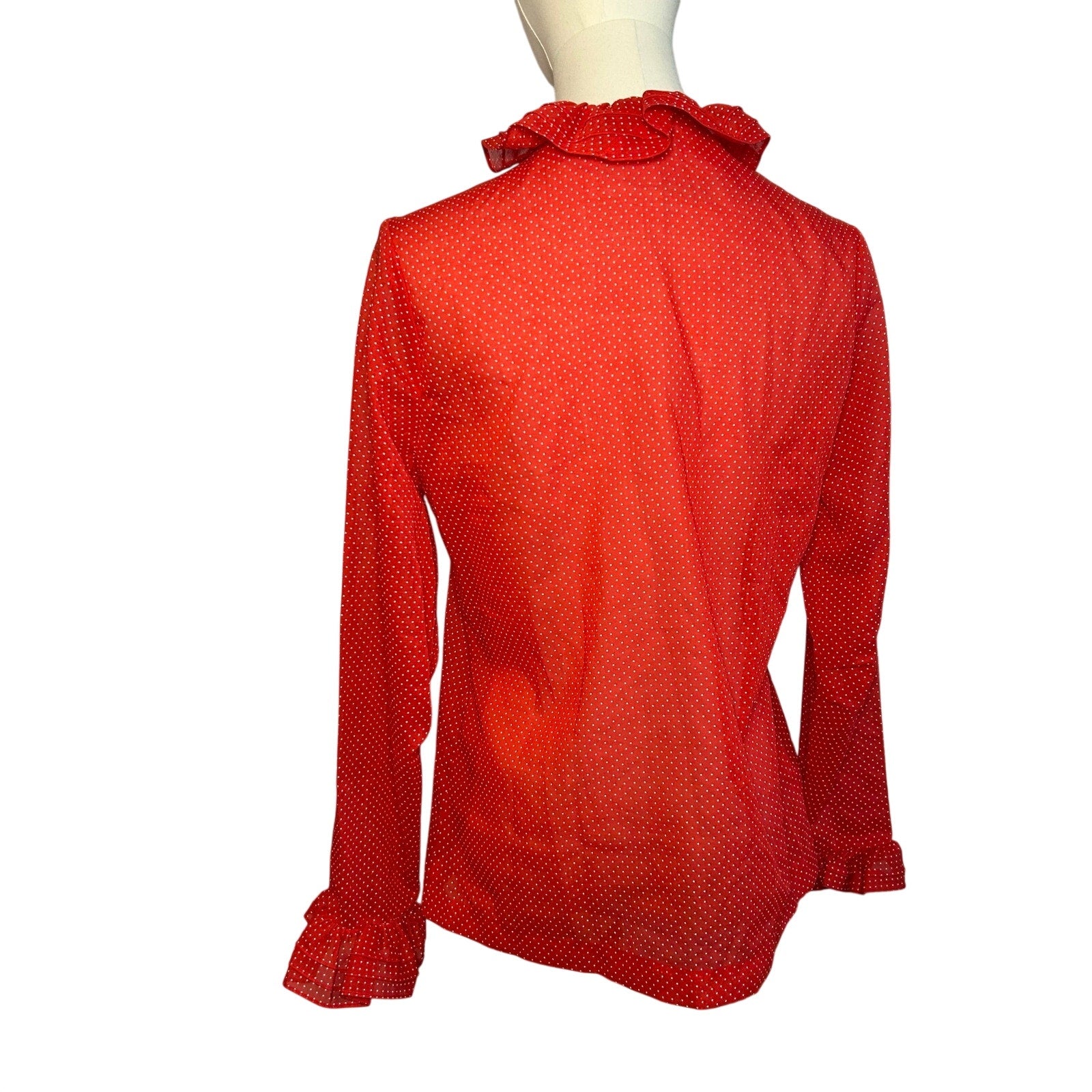 VTG 70s NaMa of California Red M Ruffle Polka Dot Blouse Coquette Whimsigoth